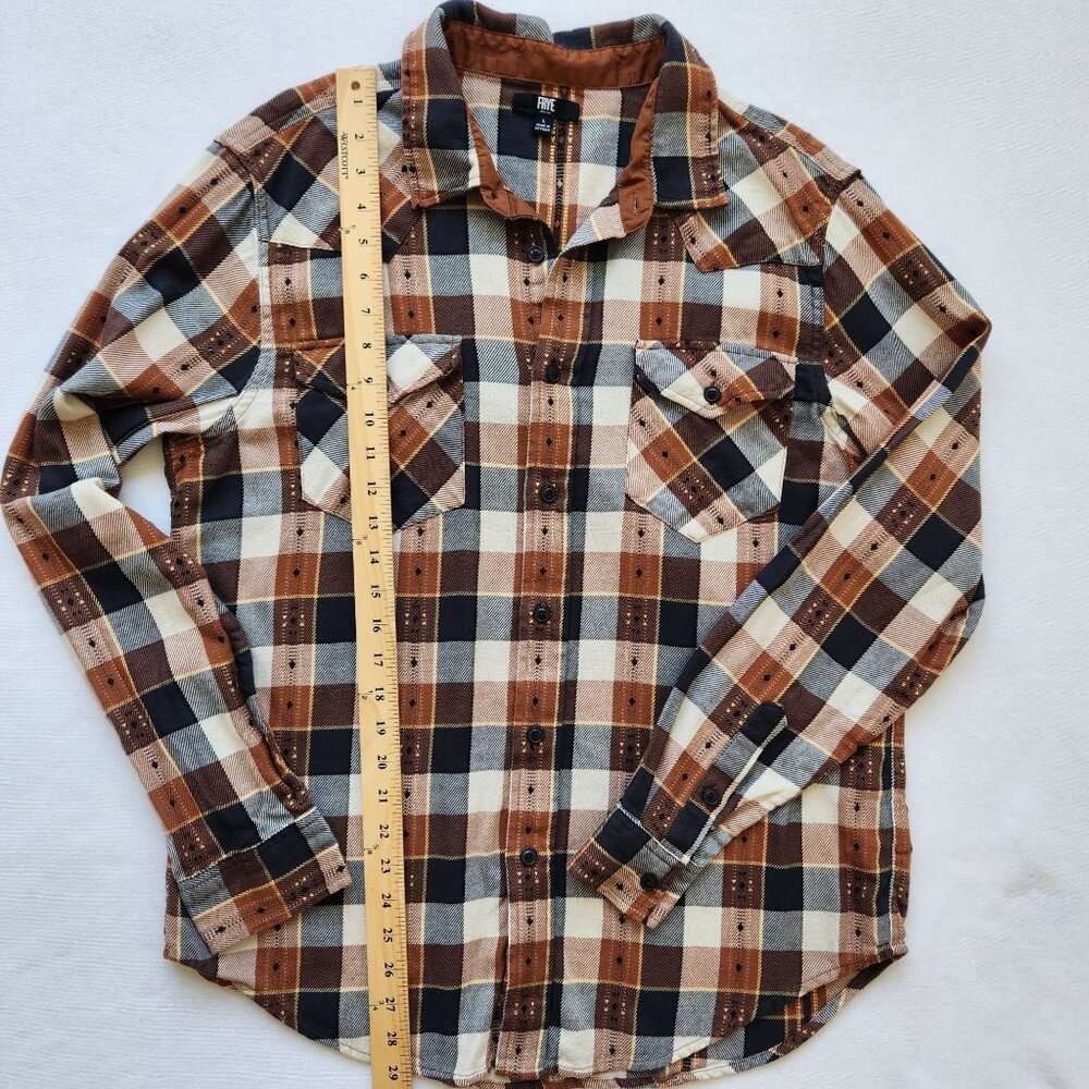 Frye Button Down Flannel Shirt Jacquard Brown Plaid Business Casual Western - Picture 11 of 11
